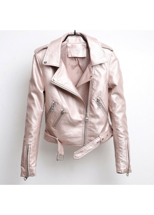 Women's leather fashion fit Pu coat BF style silhouette Lapel PU leather jacket