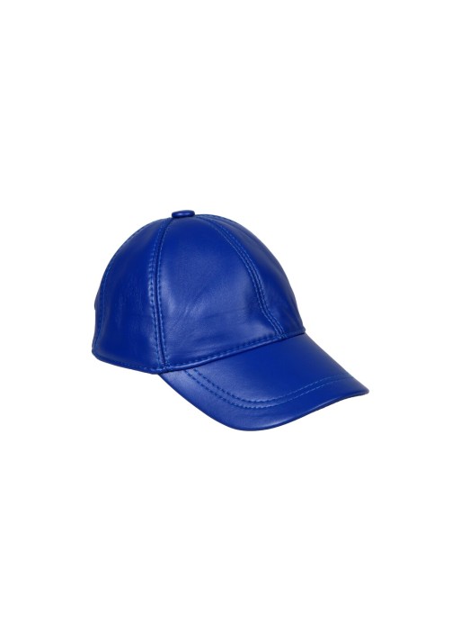Blue Leather Baseball Cap,Woman Leather Hat, Adjustable Leather Cap,Gift