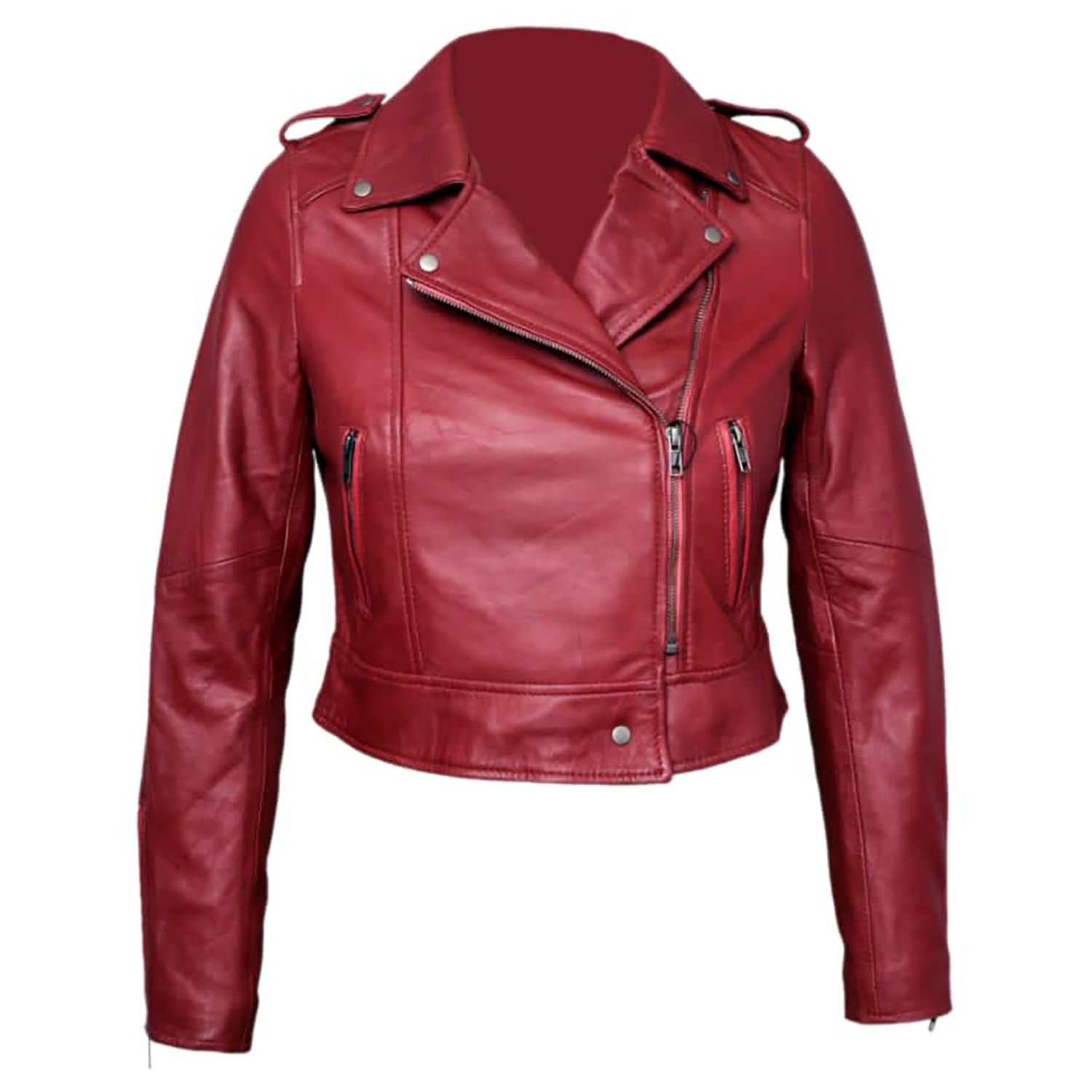 High-quality women’s leather jacket red genuine leather biker jacket high-quality material ladies jacket