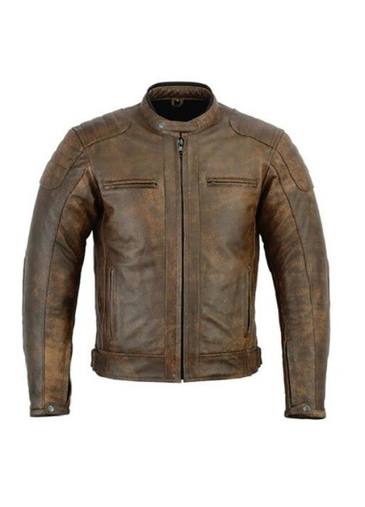 Mens Brown Fashion Leather Motorcycle Motorbike Jacket with Armour
